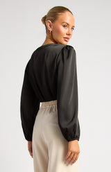 Monroe Satin Top - Black