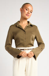 Danni Satin Shirt - Olive