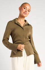 Danni Satin Shirt - Olive